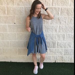 Both solid grey and stripped dresses